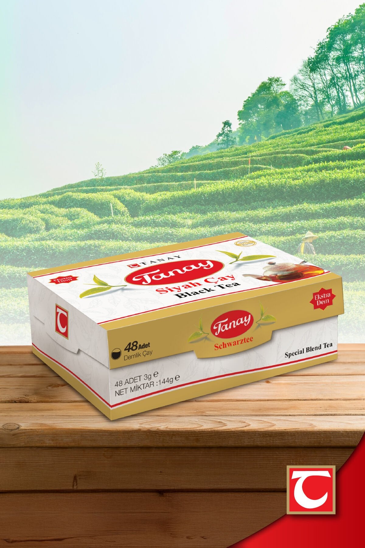 TANAY Demlik Poşet Çay 3 gr X 48 Li 144 gr Yaprak Çayı Siyah 100% İthal Süzen Black Tea.